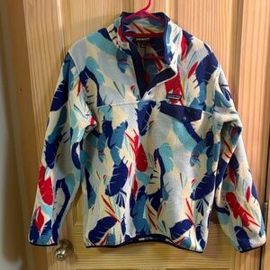 Patagonia Feather-Print Fleece Pullover in Blue, Red, Cream